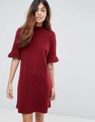 Vero Moda Ribbed Shift Dress With Frill Sleeve - Red