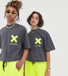 Collusion Unisex Cropped T-shirt In Charcoal - Gray