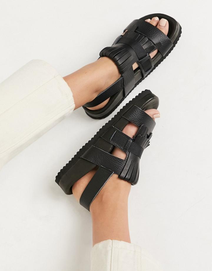 Selected Femme Leather Chunky Sandal In Black