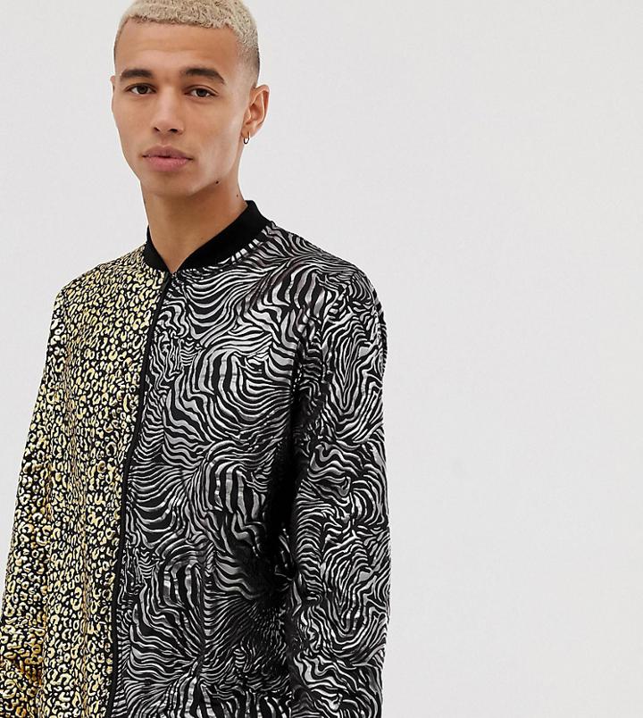 Reclaimed Vintage Festival Spliced Jersey Jacket In Metallic Animal - Black