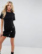 Asos T-shirt Mini Dress With Popper Detail - Black