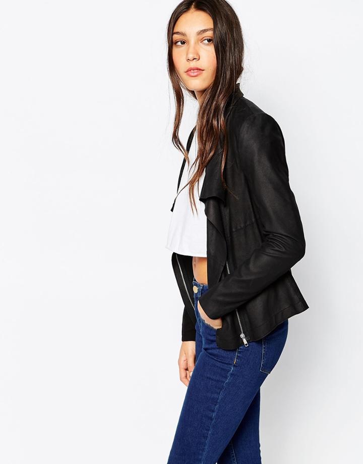Muubaa Louis Drape Leather Jacket - Black