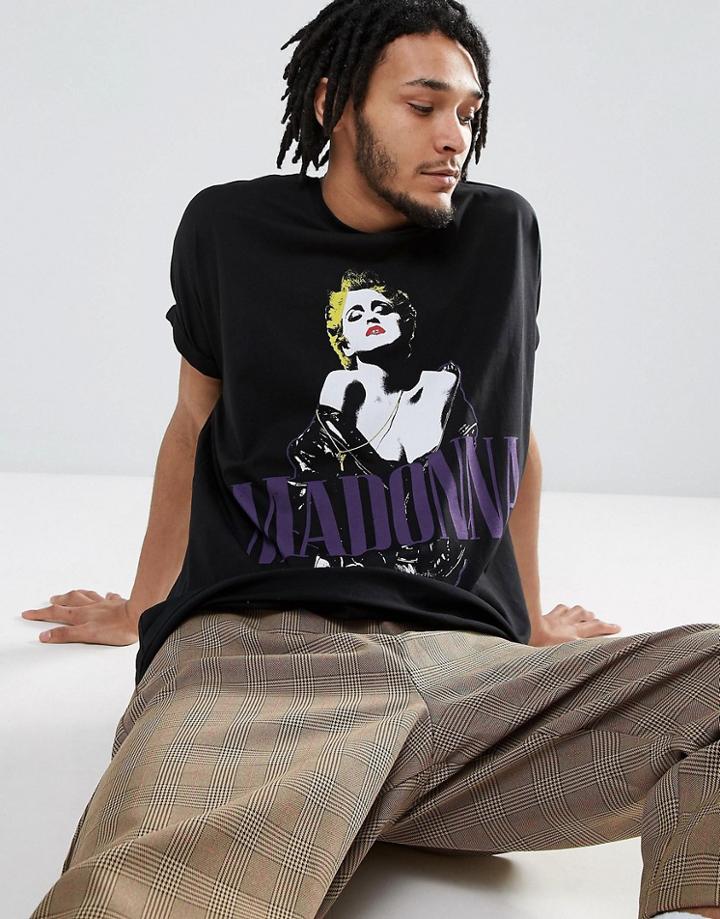 Asos Madonna Super Oversized Band T-shirt With Roll Sleeve - Black