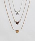 Asos Pack Of 3 Ditsy Pendant Necklaces - Multi