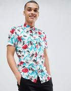 Solid Regular Fit Button Down Shirt In Floral Print - White