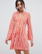 Vero Moda Gingham Flared Sleeve Mini Waisted Dress - Multi