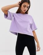 Asos Design Oversized Cropped T-shirt With Stepped Hem And Contrast Stitch In Lilac - Purple