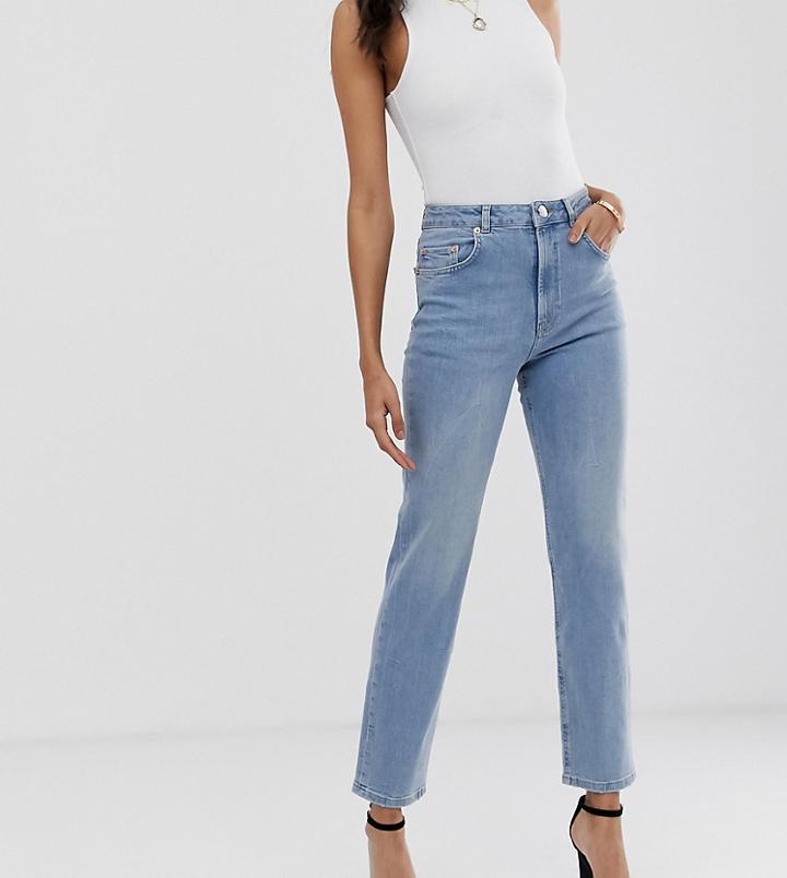Asos Design Tall Florence Authentic Straight Leg Jeans In Low Stretch Denim In Light Vintage Wash - Blue