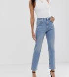 Asos Design Tall Florence Authentic Straight Leg Jeans In Low Stretch Denim In Light Vintage Wash - Blue