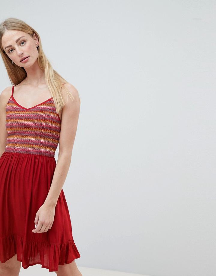 Brave Soul Ruby Cami Dress With Multi-color Shirring - Red