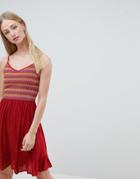 Brave Soul Ruby Cami Dress With Multi-color Shirring - Red