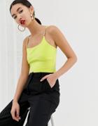 River Island Cami Body With Rhinestone Straps In Yellow