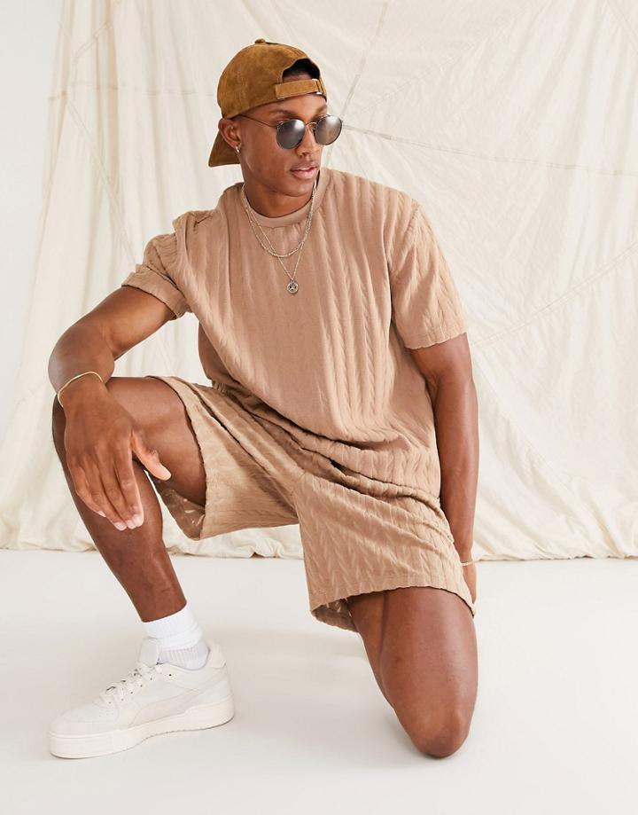 Asos Design Relaxed T-shirt In Brown Texture - Part Of A Set