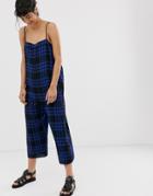Asos Design Minimal Square Neck Jumpsuit In Navy Check - Multi