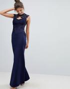 Lipsy Fishtail Maxi Dress With Lace Back Detail - Navy