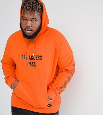 Sixth June Plus Hoodie In Orange With Tour Print - Orange
