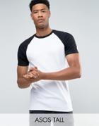 Asos Tall Muscle T-shirt With Contrast Raglan Sleeves - White