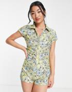 Miss Selfridge Retro Floral Towelling Romper-multi