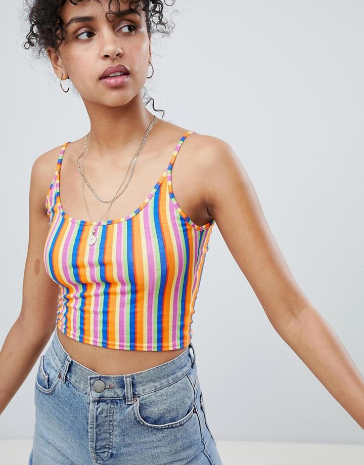 Daisy Street Crop Top With Cami Straps In Neon Stripe - Multi