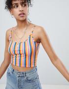 Daisy Street Crop Top With Cami Straps In Neon Stripe - Multi