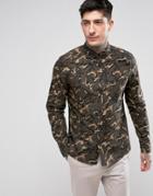 Asos Regular Fit Shirt In Camo Print - Green