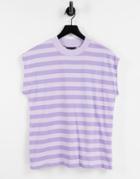 Asos Design Boxy Sleeveless T-shirt In Lilac Stripe-purple
