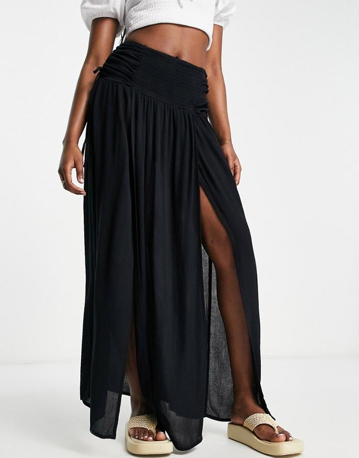 Asos Design Crinkle Shirred Waist Maxi Skirt With Ruched Sides In Black
