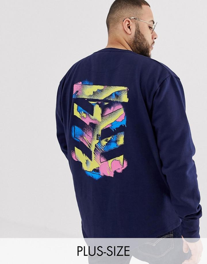 Le Breve Plus Stencil Back Print Longline Sweatshirt-navy