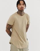 Sixth June Curved Hem T-shirt In Stone - Stone