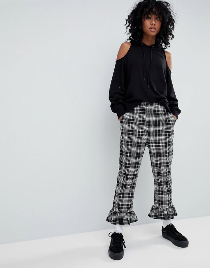 Asos Tailored Frill Hem Pants In Check - Multi