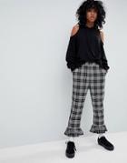 Asos Tailored Frill Hem Pants In Check - Multi