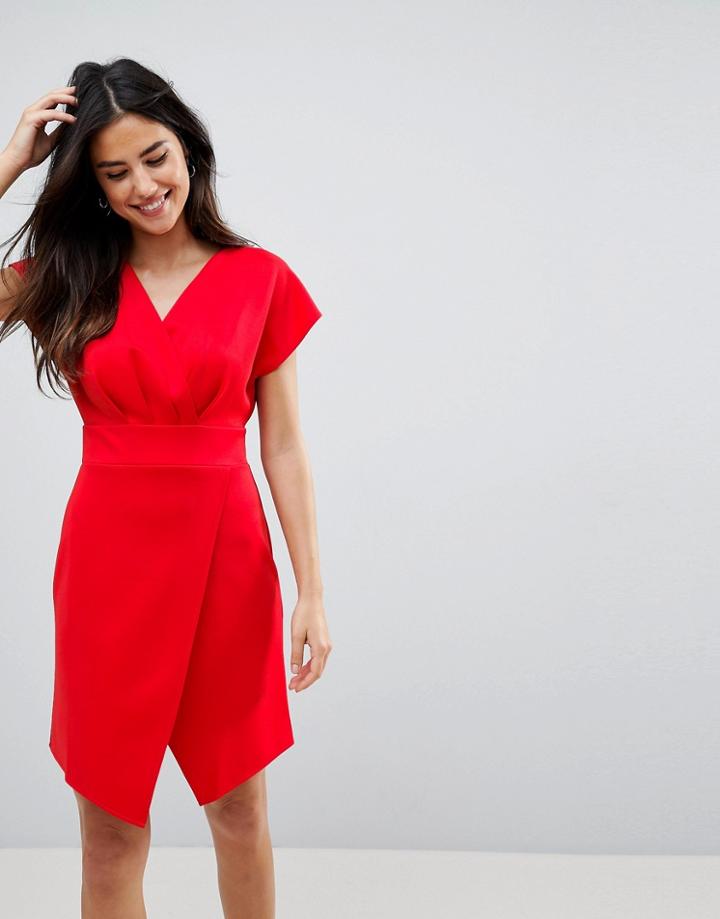 Asos Mini Cross Front Origami Dress - Red
