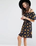 Mango Elephant Print Off The Shoulder Dress - Multi