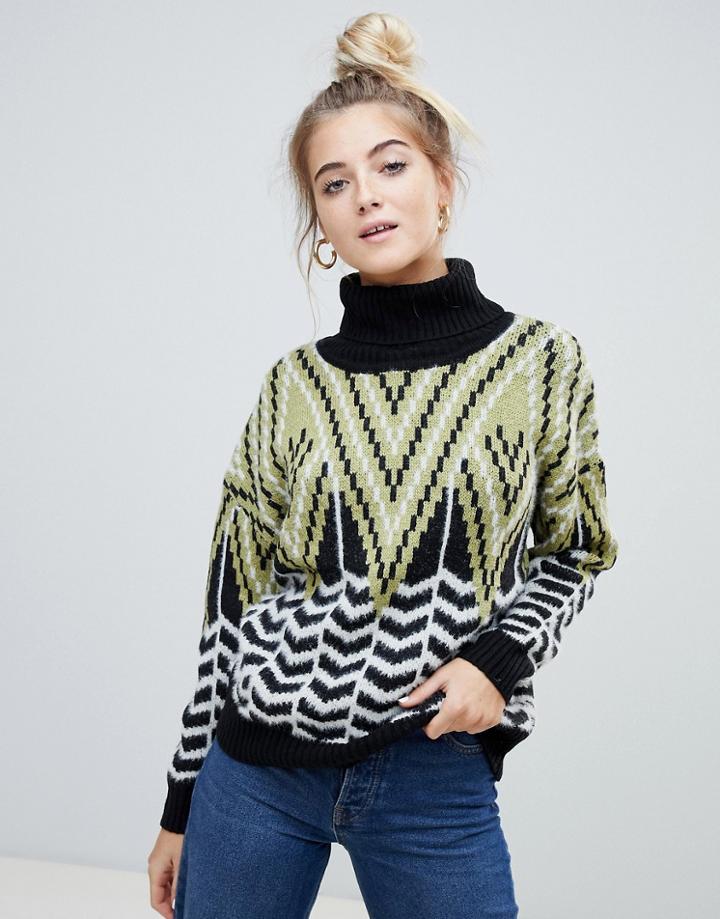 Willow & Paige High Neck Graphic Print Sweater-multi