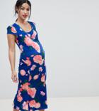 & You Nursing Midi Dress With Wrap Front In Floral Print - Multi