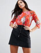 Traffic People Floral Pleated Blouse - Red