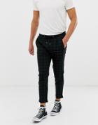 Jack & Jones Tapered Pants In Tailored Fabric And Grid Check - Black