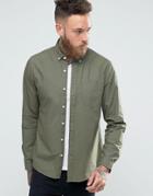 Asos Laundered Twill Shirt In Light Khaki With Long Sleeves - Green