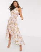 Ted Baker Dixxie Pleated Floral Midi Dress-pink
