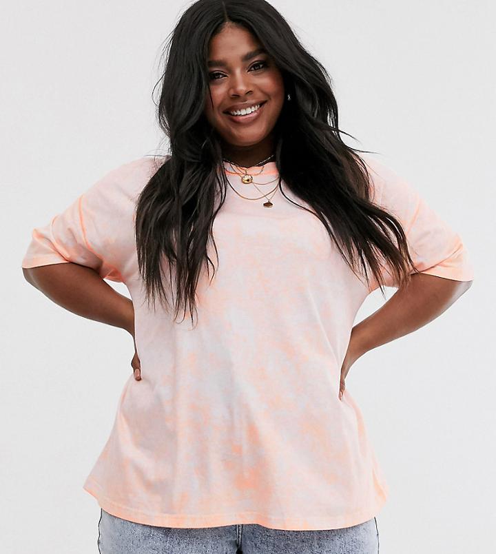 Asos Design Curve Oversized T-shirt In Acid Wash-pink