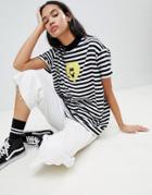 Lazy Oaf Three Eyed Heart Oversized T-shirt In Stripe - Black