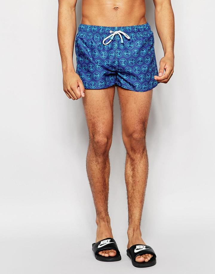 Oiler & Boiler Tuckernuck Swim Shorts With Anchor Print - Blue