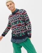 Only & Sons Christmas Sweater With Novelty Fairisle-navy
