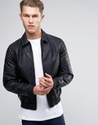 New Look Faux Leather Harrington Jacket In Black - Black