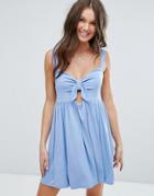 Asos Sundress With Bow Detail & Cut Out - Blue