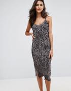 Ax Paris Bodycon Midi Dress With Side Splits - Green