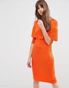 Asos Rib Ruffle Detail Column Dress - Orange