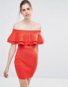 Endless Rose Knitted Ruffle Mesh Panel Mini Dress - Red Orange