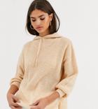 Micha Lounge Luxe Knitted Hoodie With Tie Detail In Wool Blend-tan