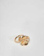 Asos Design Ring In Rose Design In Gold - Gold